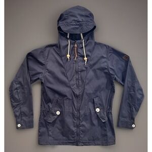 Penfield Mens Hudson Jacket Sz L Blue Waxed Utility Field Hooded Full Zip Rain